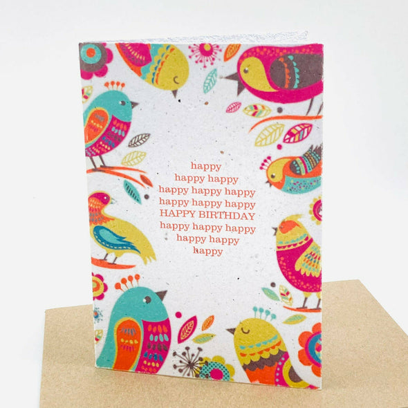 Growing Paper greeting card - Birthday Birds