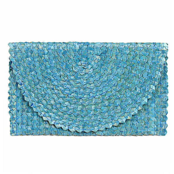 Straw Clutch Purse (Turquoise) - Summer Beach Handbag Wallet - Bali, Indonesia