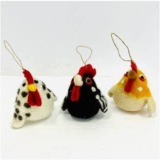 Felt Chicken, Hen  and Rooster Ornaments
