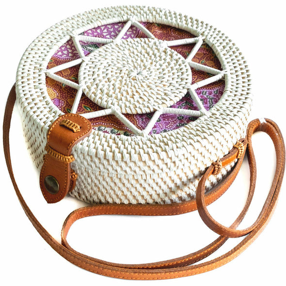 Round Ata Rattan Bag (White Sun) - Bali Bag, Straw Bag