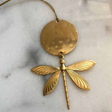 Handmade hammered brass golden dragonfly ornament
