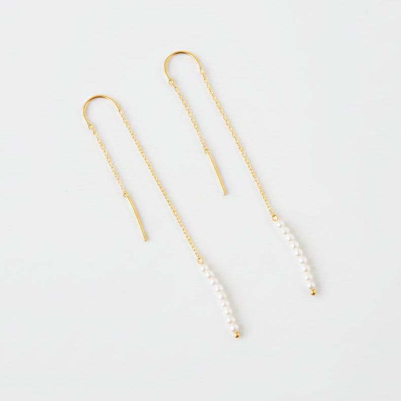 Gold & Pearl Thread-Through Earrings - India