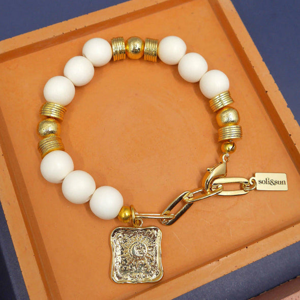 White wooden bead & gold bead Alexa bracelet - Mindanao, Philippines