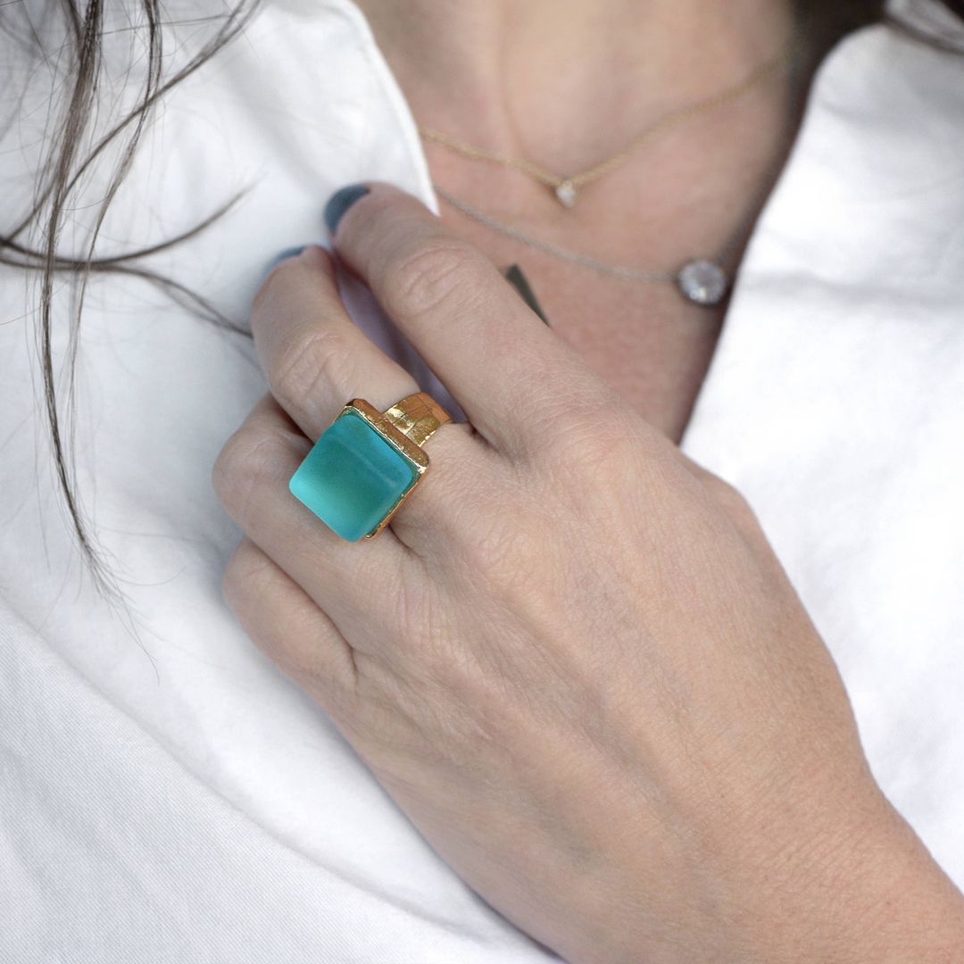 Cube Ring, Gold & Aqua - USA