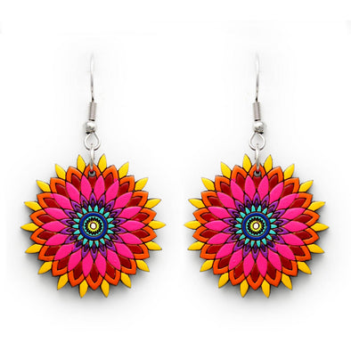 Wooden Earrings Handmade Mandalas Multicolor Fairtrade