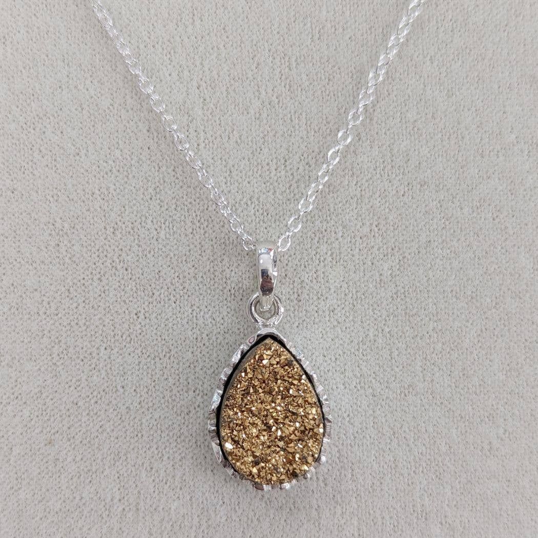 SALE Gold Druzy Sterling Pendant Necklace