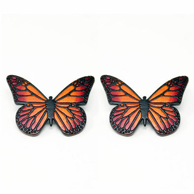 Wooden Stud Earrings Monarch Butterflies Handmade Fair Trade