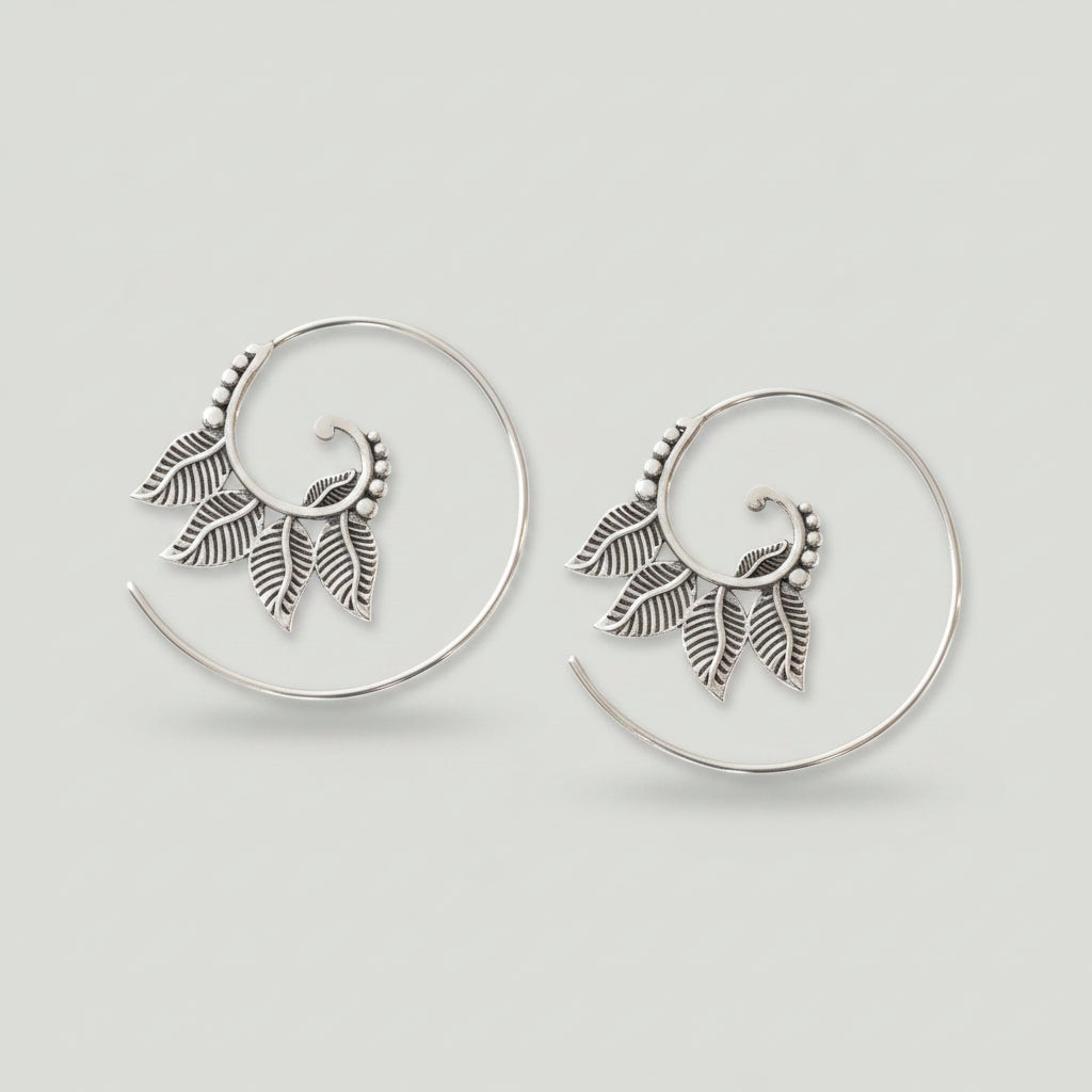 Sterling Silver-Plated Leaf Spiral Earring - India