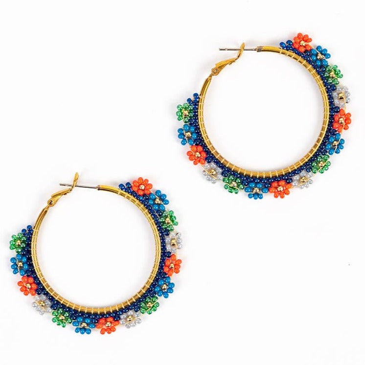 Large Daisy Hoop Earrings - Guatemala