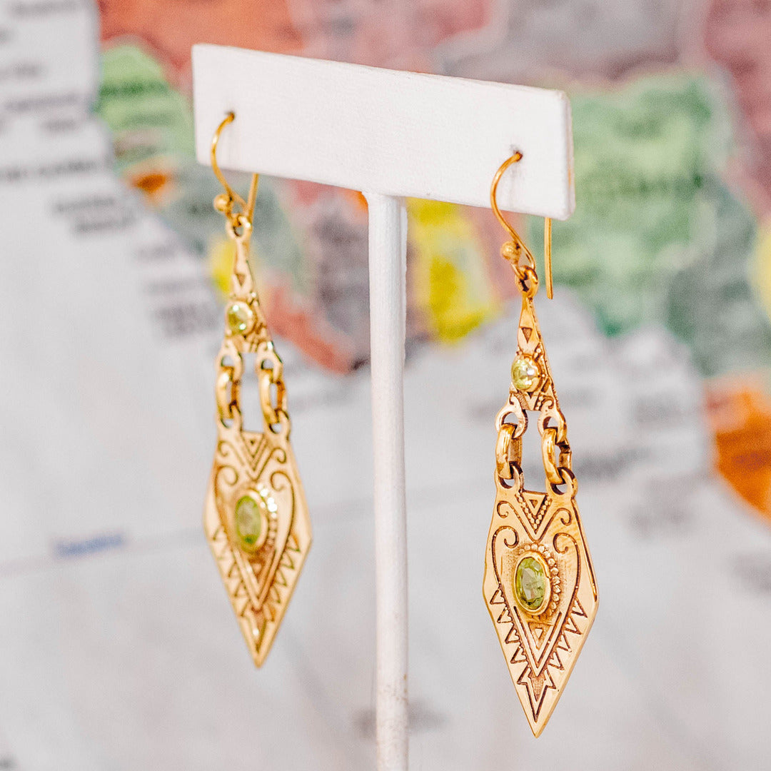 Brass Peridot Earring - Rajasthan, India