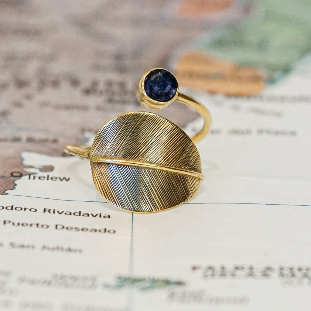 Feather Wrap Ring with Faceted Lapis Stone - Rajasthan, India