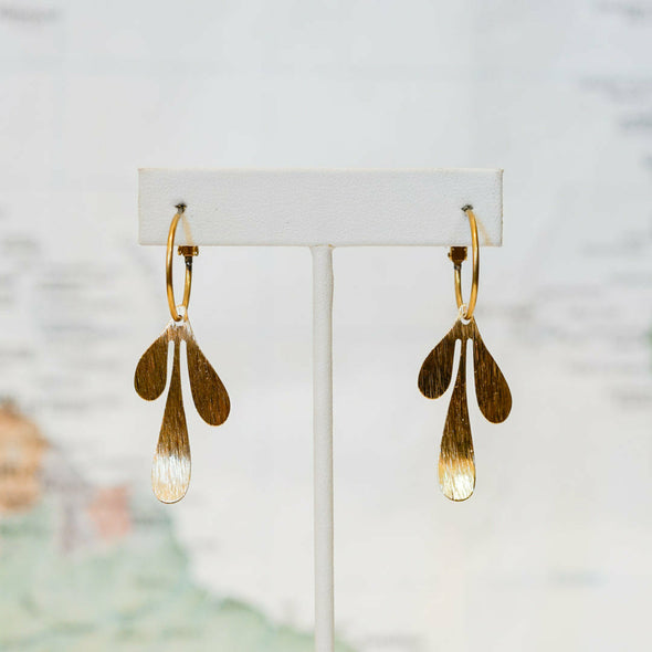 Graphic Leaf Charm Hoop Earrings, Guatamala