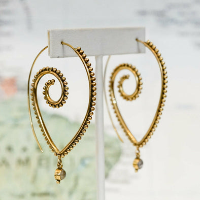 Brass Moonstone Spiral Earrings - Rajasthan, India