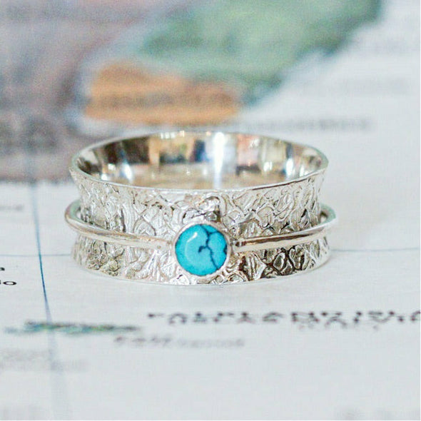 Hammered Turquoise Meditation Ring - Rajasthan, India