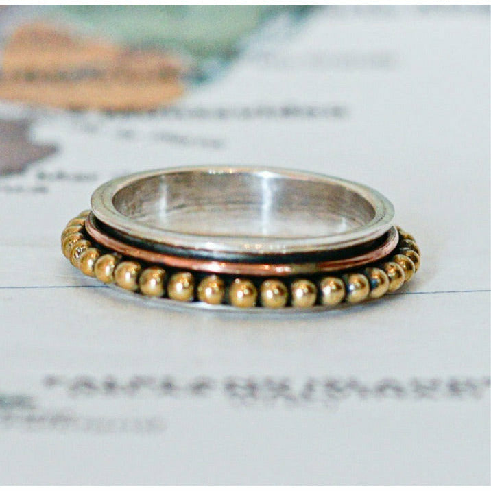 Silver & Brass Beaded Meditation Ring - Rajasthan, India