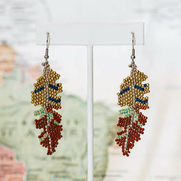Beaded Feather Earrings - Guatemala