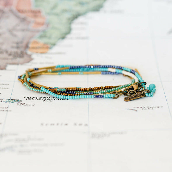 Brass & Bead Necklace & Wrap Bracelet - Guatemala