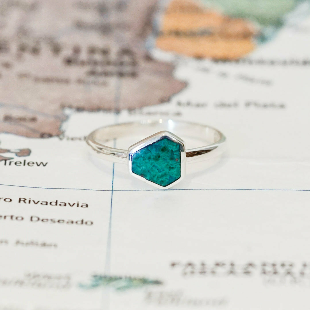 Geometric Sterling Ring, Chrysocolla - Peru