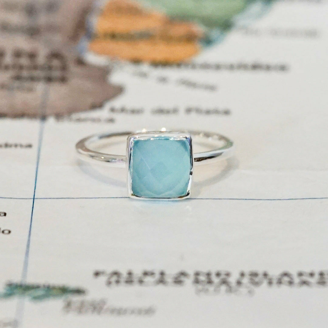 Extra Large Stone Sultry Sea Sterling Silver Ring Chalcedony - India