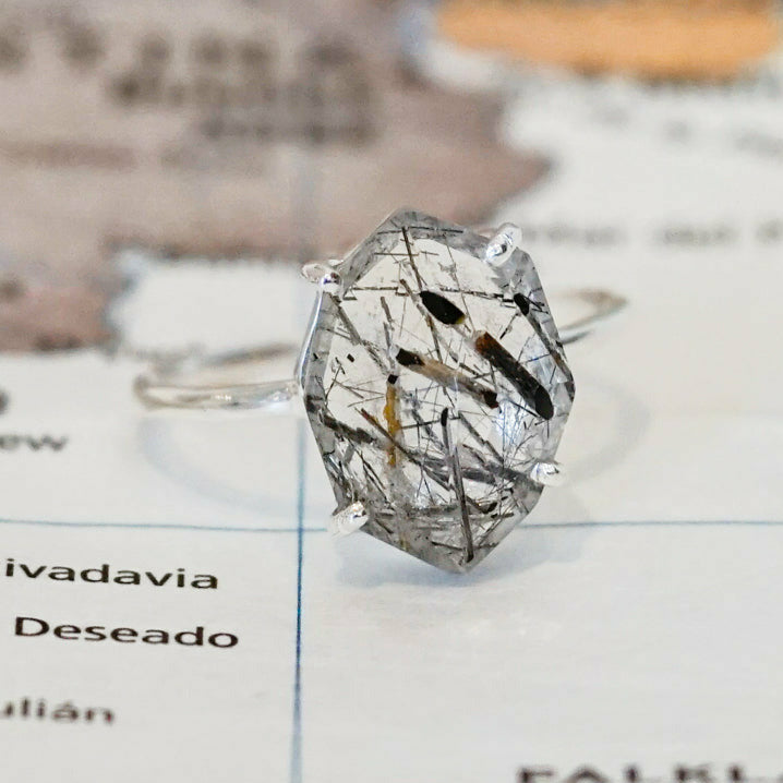 Organic Cut Sterling Silver Ring, Rutile Quartz - India