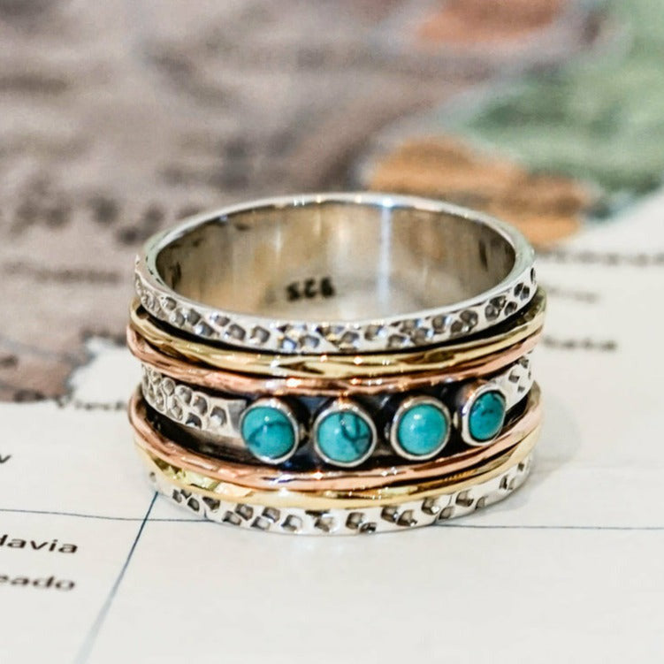 Turquoise 4 Drop Meditation Ring - Rajasthan, India