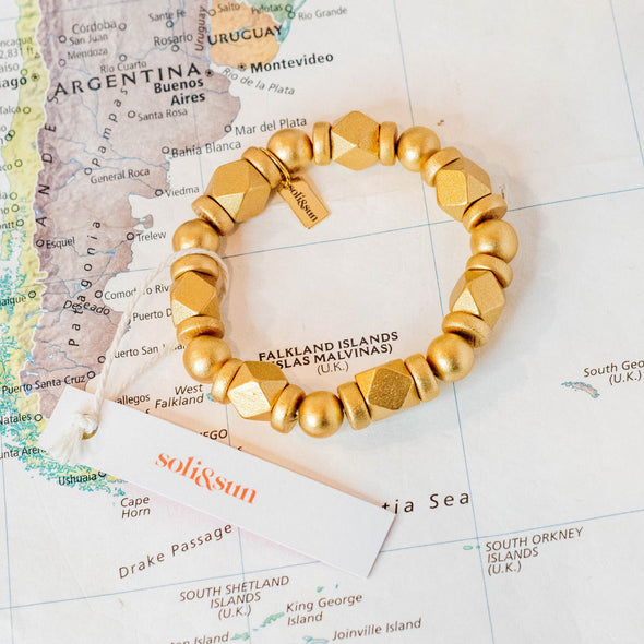 Gold nugget statement wooden bead bracelet - Mindanao, Philippines