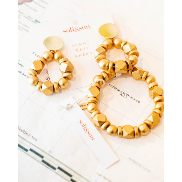 Gold nugget statement wooden bead bracelet - Mindanao, Philippines