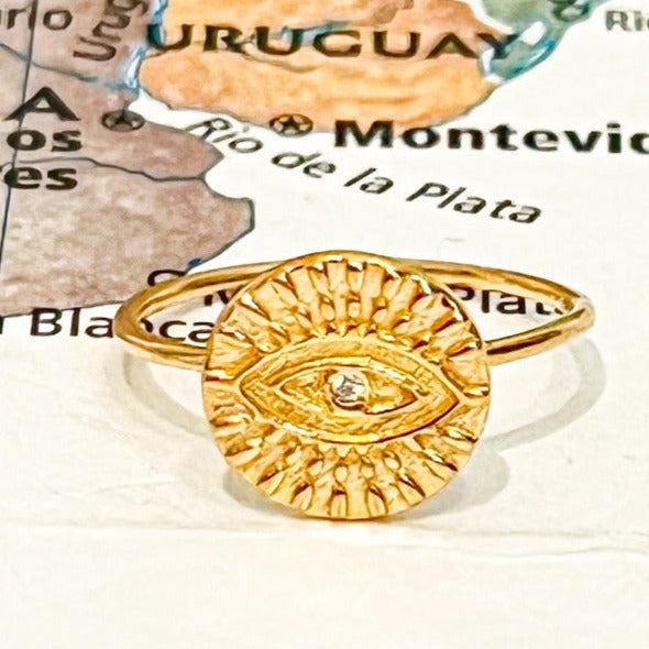 Gold Plated Evil Eye Ring - Rajasthan, India