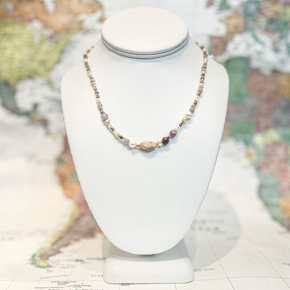 Natural Nuetral Mixed Stones Necklace - Guatemala