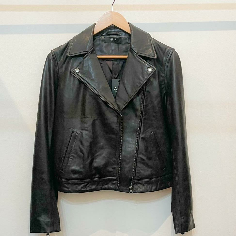 ABLE The Maha Leather Jacket, Black - India