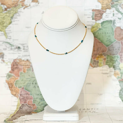Chrysocolla and Chain Strand  Necklace- Guatemala