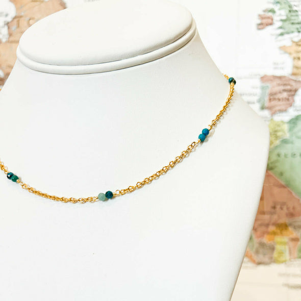 Chrysocolla and Chain Strand  Necklace- Guatemala
