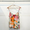 sohza sister dragonfly tank top. Spaghetti strap, heart neckline tank with colorful floral pattern.