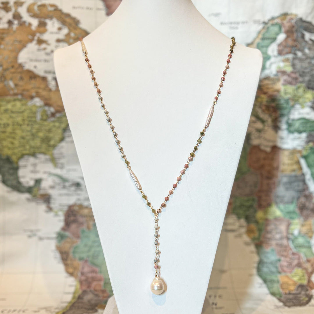 Oasis Y Necklace -14k Gold, Peruvian Opal, Howlite & Pearls