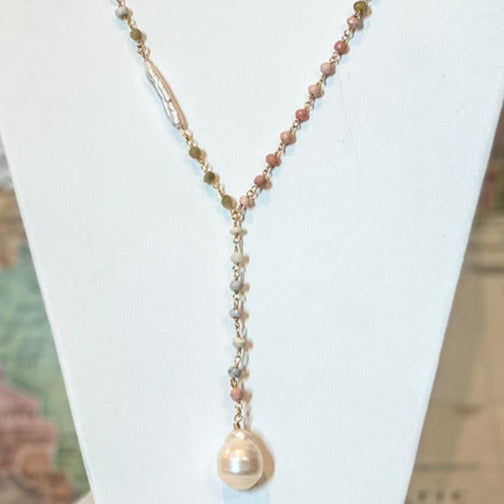 Oasis Y Necklace -14k Gold, Peruvian Opal, Howlite & Pearls