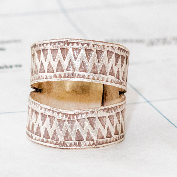 Silver open band tribal stamped ring - Thailand