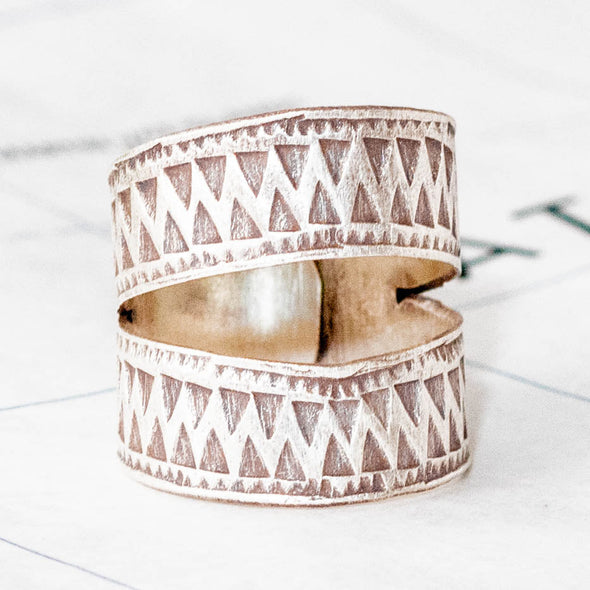 Silver open band tribal stamped ring - Thailand