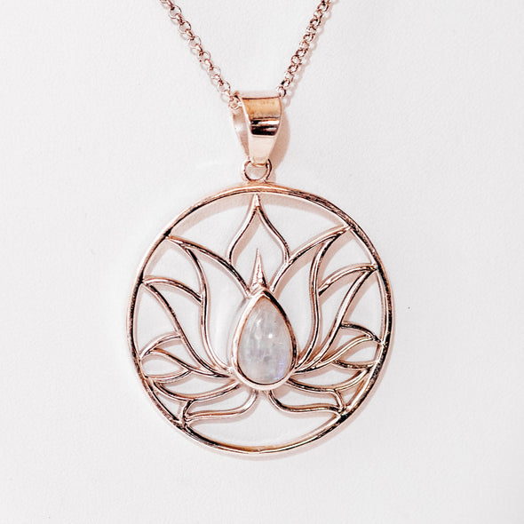 Sterling Moonstone Lotus Necklace - India