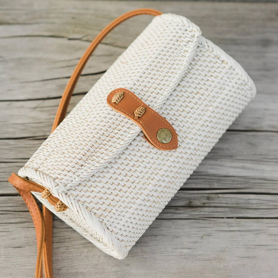 Rattan Bag Purse Wallet Clutch (White) - Bali Straw Wicker