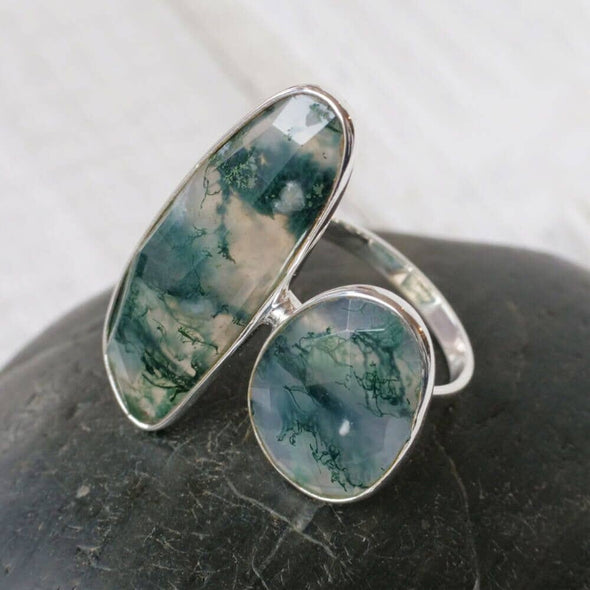 Sterling Silver Moss Agate Ring - India