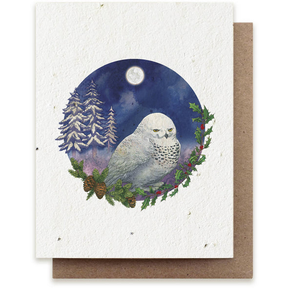 Winter Snowy Owl Plantable Herb Seed Card