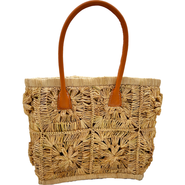 Marie Flower Crochet Small & Large Straw Basket Bag