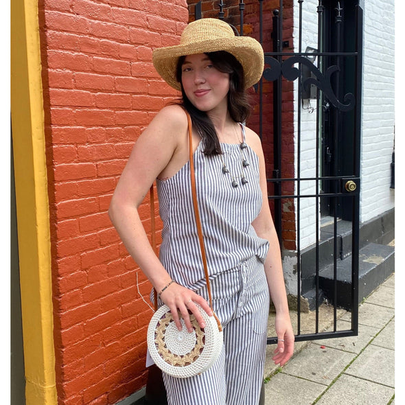 Round Ata Rattan Bag (White Sun) - Bali Bag, Straw Bag