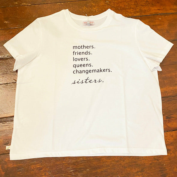 "Mothers. Friends. Lovers" Oversized White Cropped T-shirt
